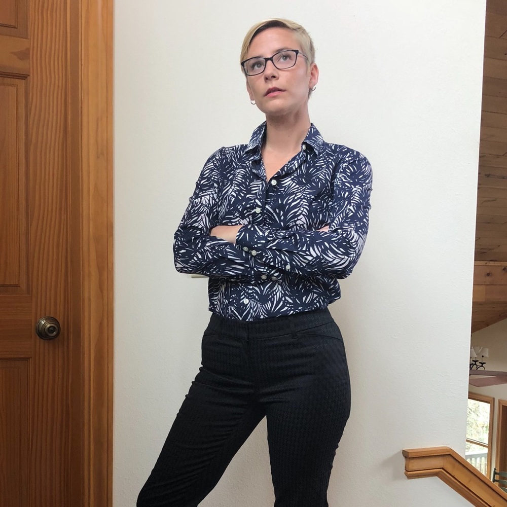 Navy Patterned Blouse - image 7